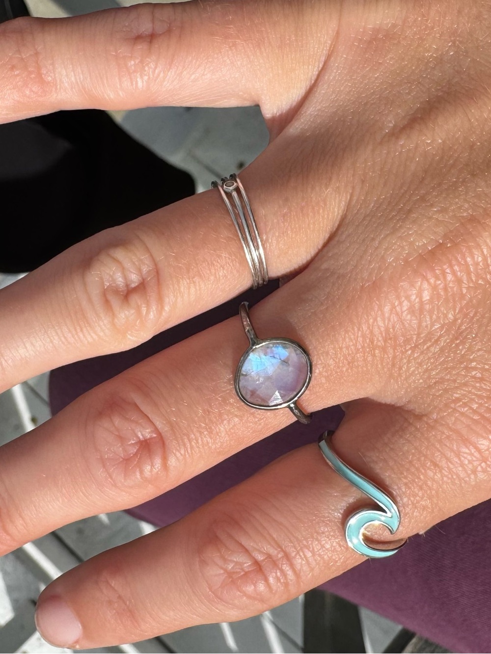 Silver Moonstone Ring - Purple Iridescent Stone